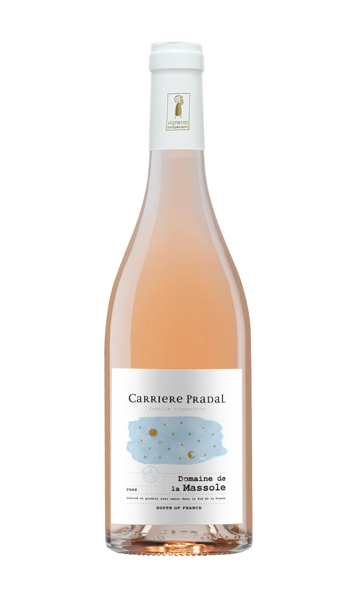 Bouteille de vin rosé du Domaine de la Massole rosé de Carriere Pradal situé dans le Languedoc