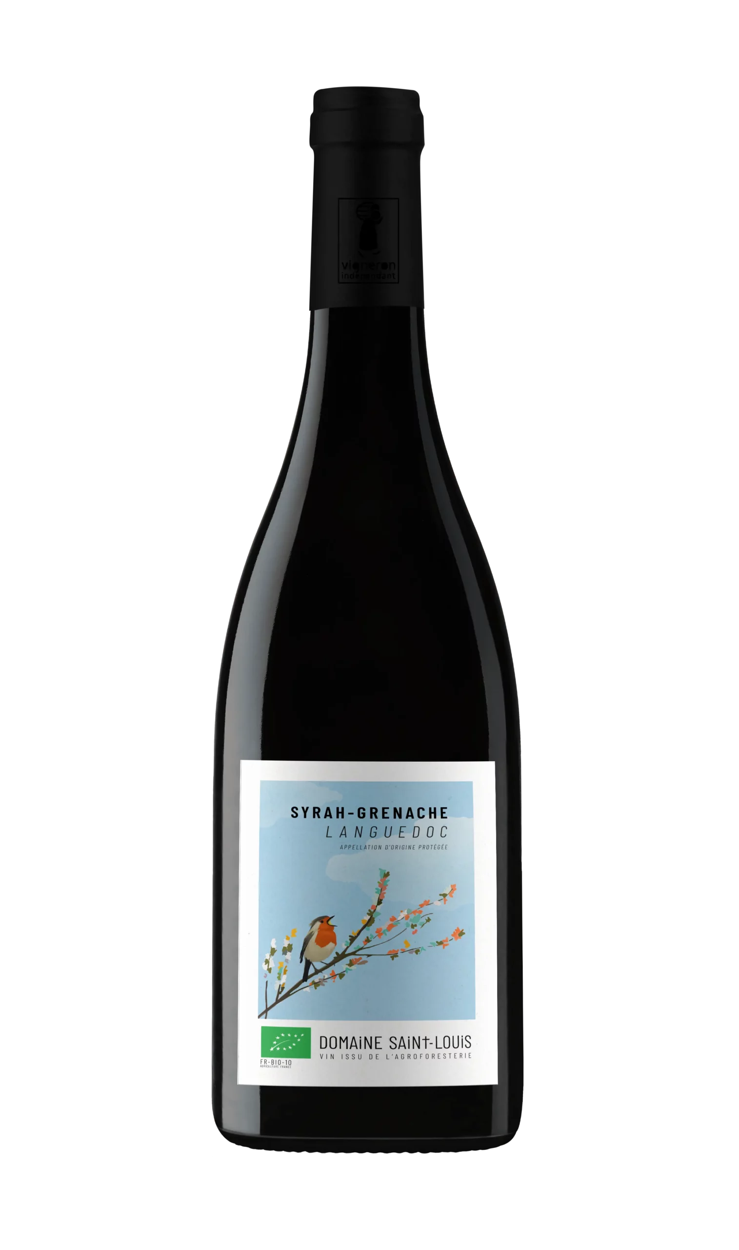 Bouteille de vin rouge Syrah-Grenache du Domaine Saint-Louis de Carriere Pradal situé dans le Languedoc