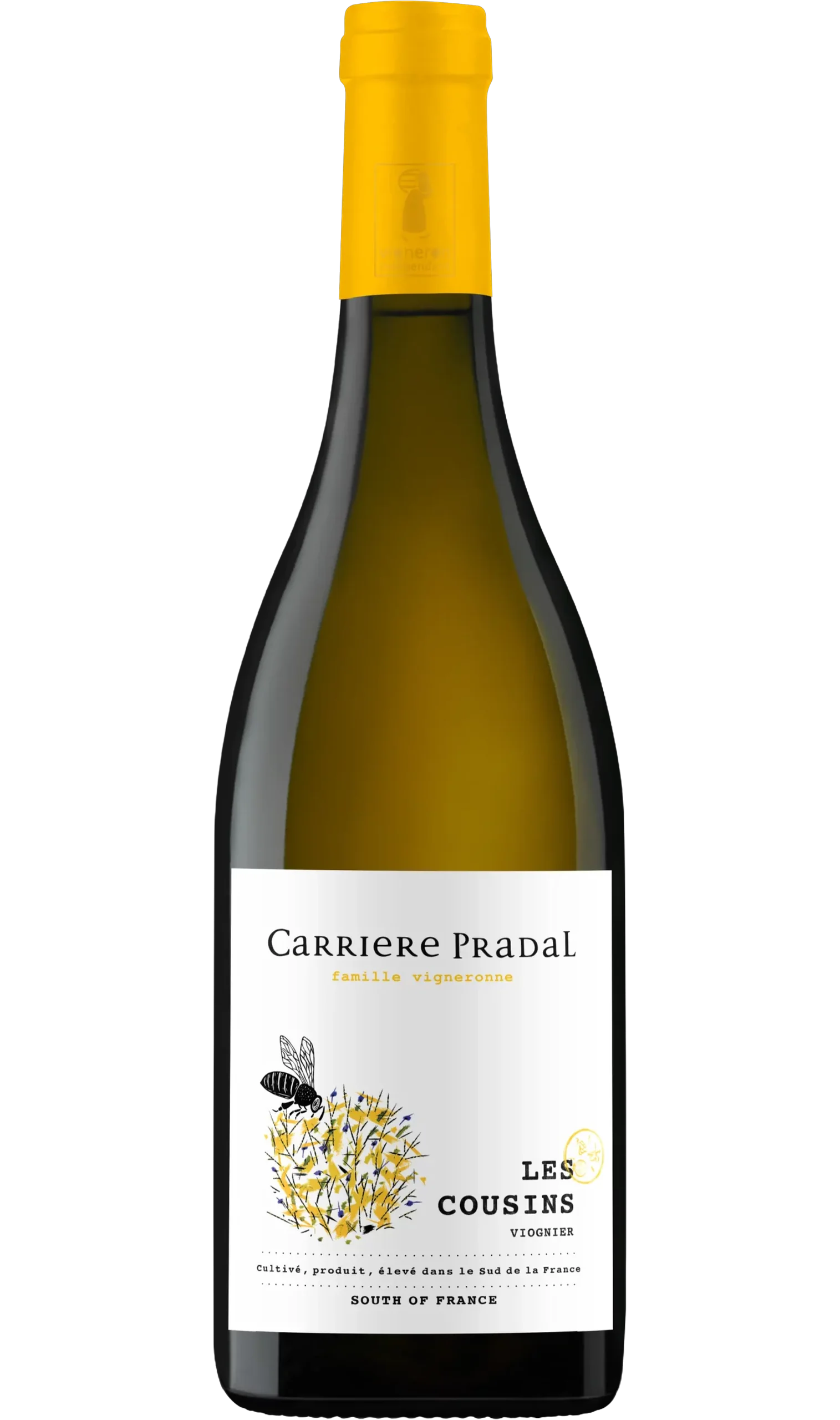 Bouteille de vin blanc Les cousins de Carriere Pradal situé dans le Languedoc
