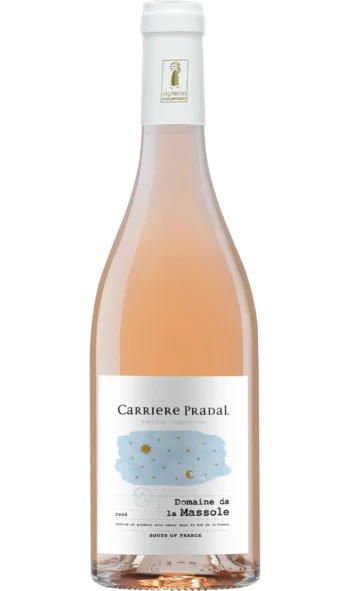 Bottle of rosé wine from Domaine de la Massole rosé de Carriere Pradal in the Languedoc region of France
