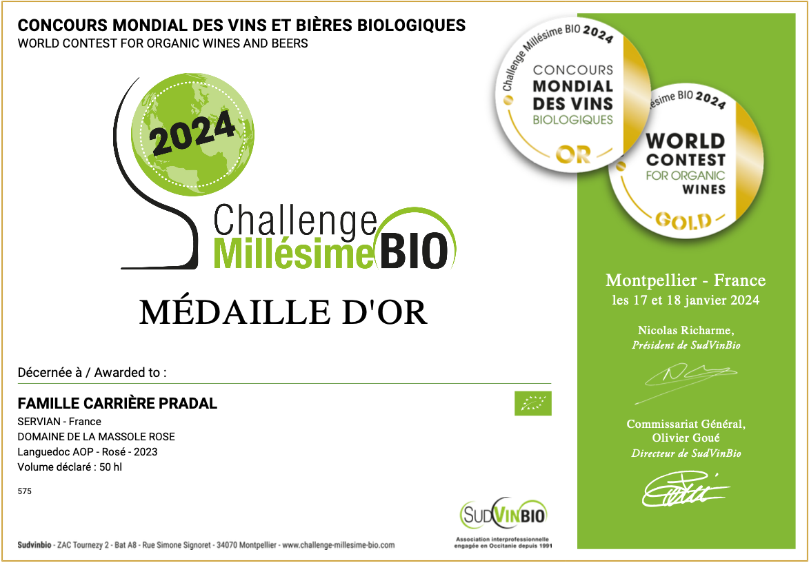 OR Challenge Millésime BIO Domaine La Massole Rosé 2023